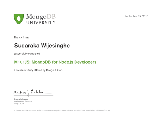 MongoDB for Node.js Developers, 25th September 2015